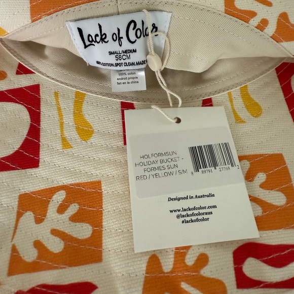 Lack of Color Bucket Sun Hat — White with Red, Orange & Yellow Geometric Print - Picture 2 of 2